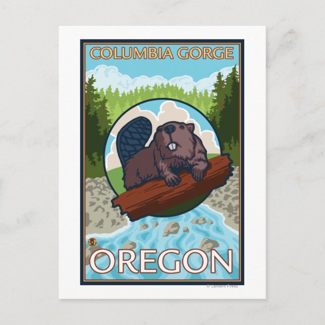 Beaver & River - Columbia Gorge, Oregon Vykort (Framsida)