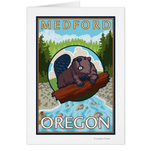Beaver & River - Medford, Oregon Hälsningskort (Framsidan)
