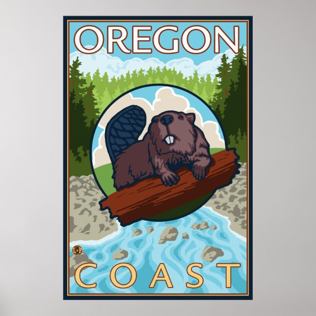 Beaver & River - Oregon Kusten Poster (Framsidan)