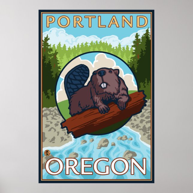 Beaver & River - Portland, Oregon Poster (Framsidan)