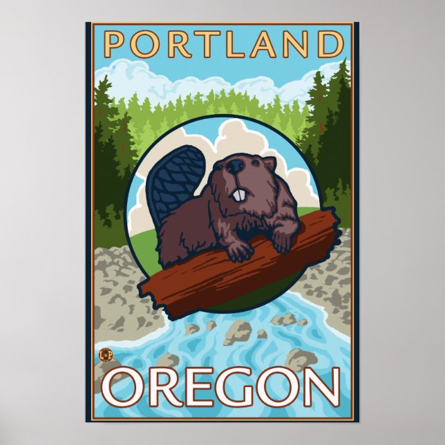 Beaver & River - Portland, Oregon Poster (Framsidan)