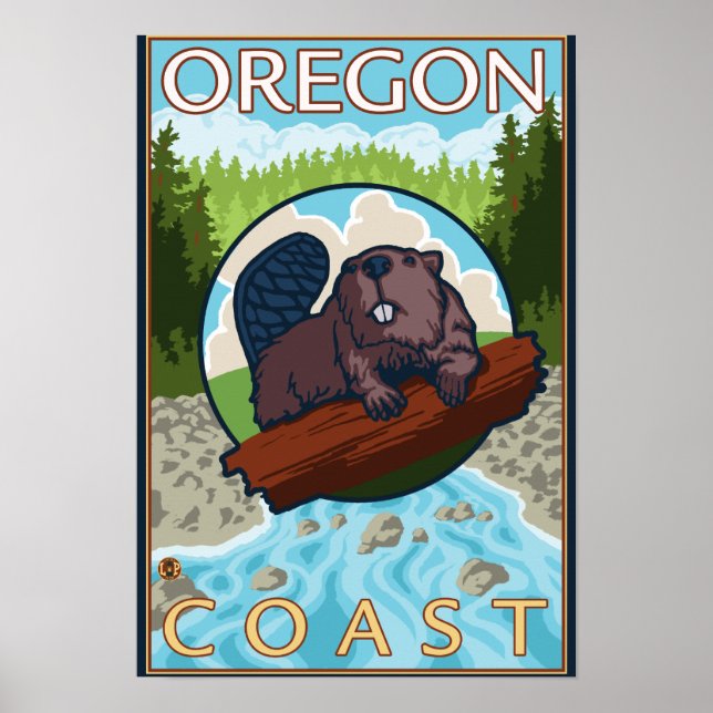 Beaver & RiverCoastVintage Travel Poster (Framsidan)
