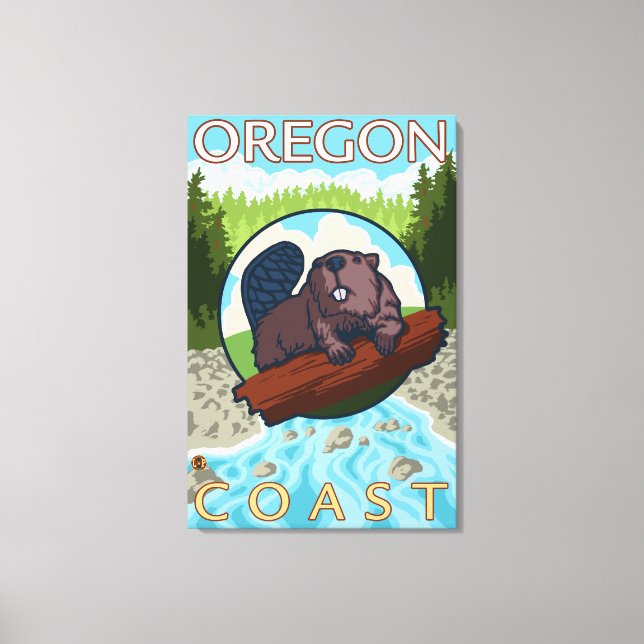 Beaver & RiverCoastVintage Travel Poster Canvastryck (Framsida)