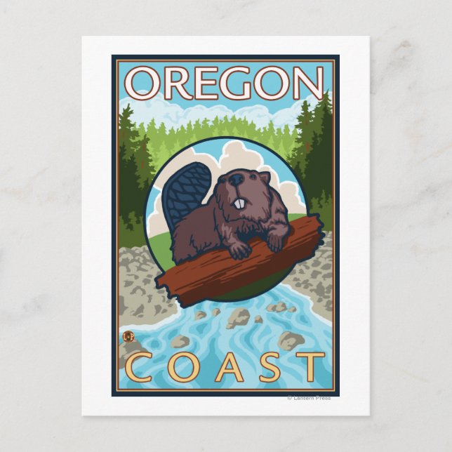 Beaver & RiverCoastVintage Travel Poster Vykort (Framsida)
