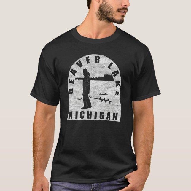 Beaver Sjö Ice Fishing Michigan T Shirt (Framsida)