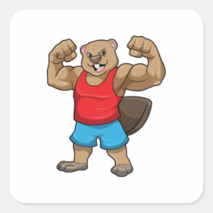 Beaver som BodyBuilder med stor Upper-arm Fyrkantigt Klistermärke