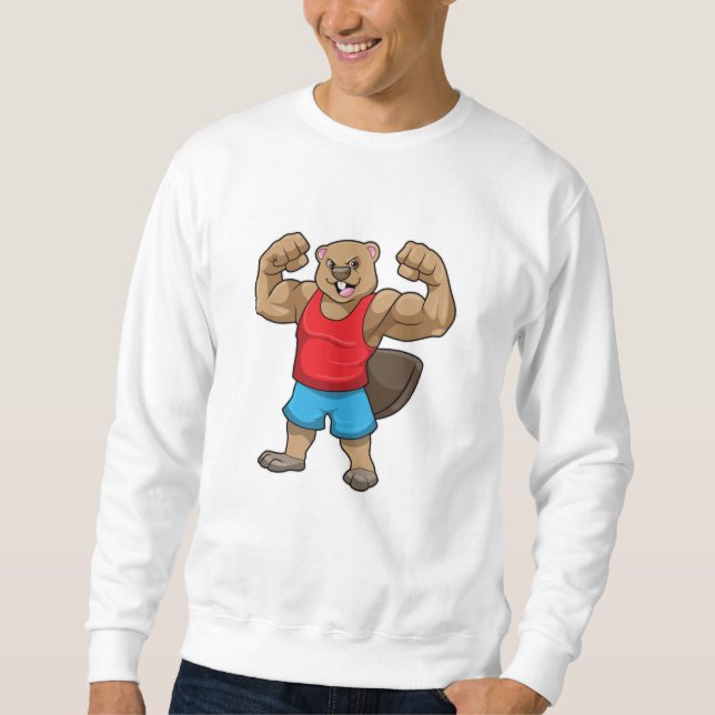 Beaver som BodyBuilder med stor Upper-arm Lång Ärmad Tröja (Framsida)