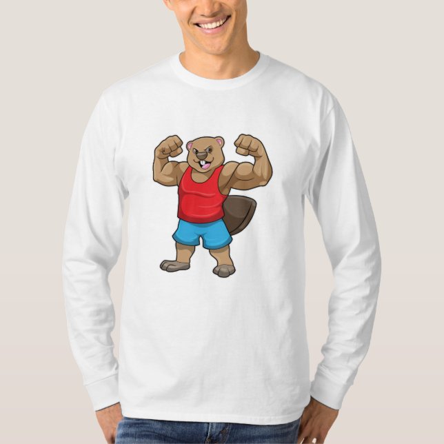 Beaver som BodyBuilder med stor Upper-arm T Shirt (Framsida)