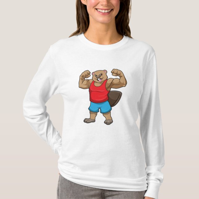 Beaver som BodyBuilder med stor Upper-arm T Shirt (Framsida)
