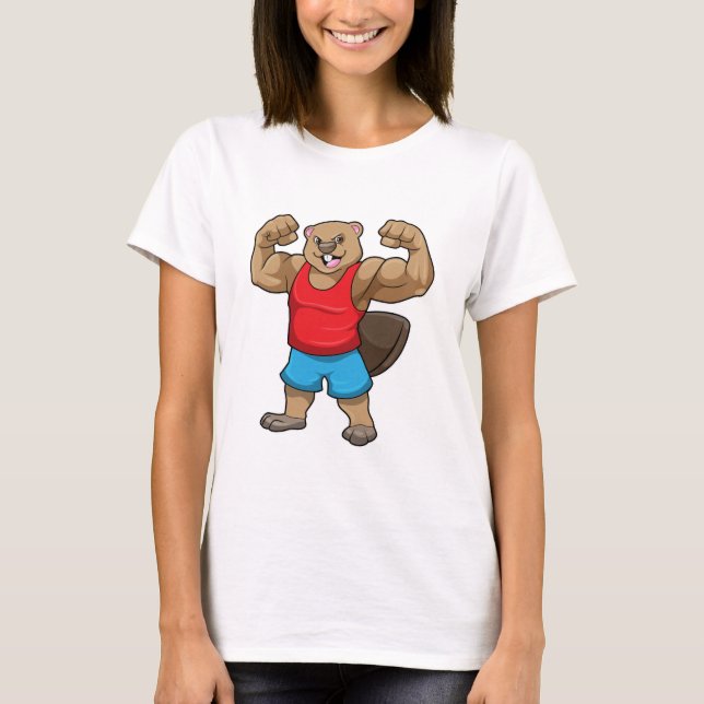 Beaver som BodyBuilder med stor Upper-arm T Shirt (Framsida)