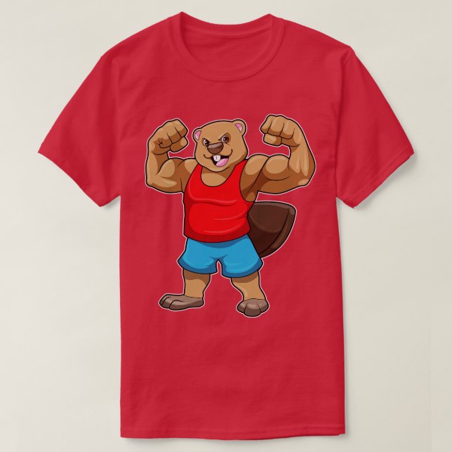 Beaver som BodyBuilder med stor Upper-arm T Shirt (Design framsida)