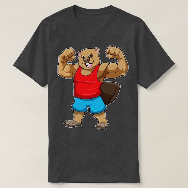 Beaver som BodyBuilder med stor Upper-arm T Shirt (Design framsida)