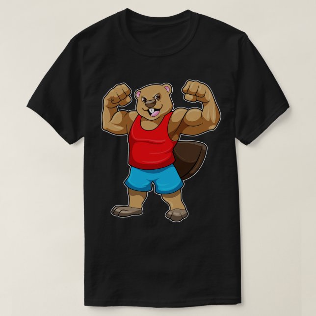 Beaver som BodyBuilder med stor Upper-arm T Shirt (Design framsida)