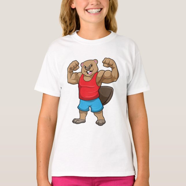 Beaver som BodyBuilder med stor Upper-arm T Shirt (Framsida)