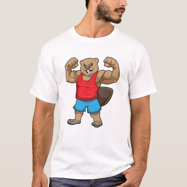 Beaver som BodyBuilder med stor Upper-arm T Shirt (Framsida)