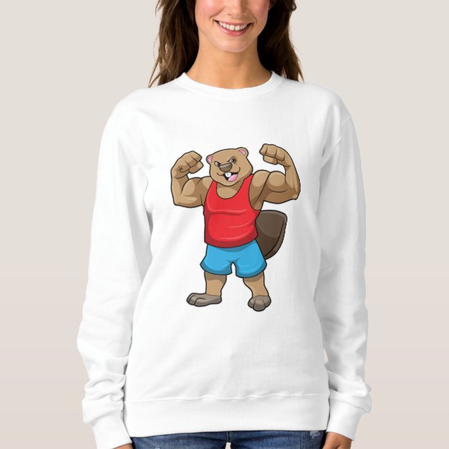 Beaver som BodyBuilder med stor Upper-arm T Shirt (Framsida)