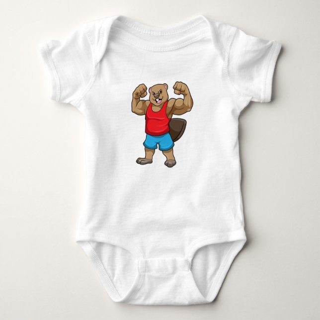 Beaver som BodyBuilder med stor Upper-arm T Shirt (Framsida)