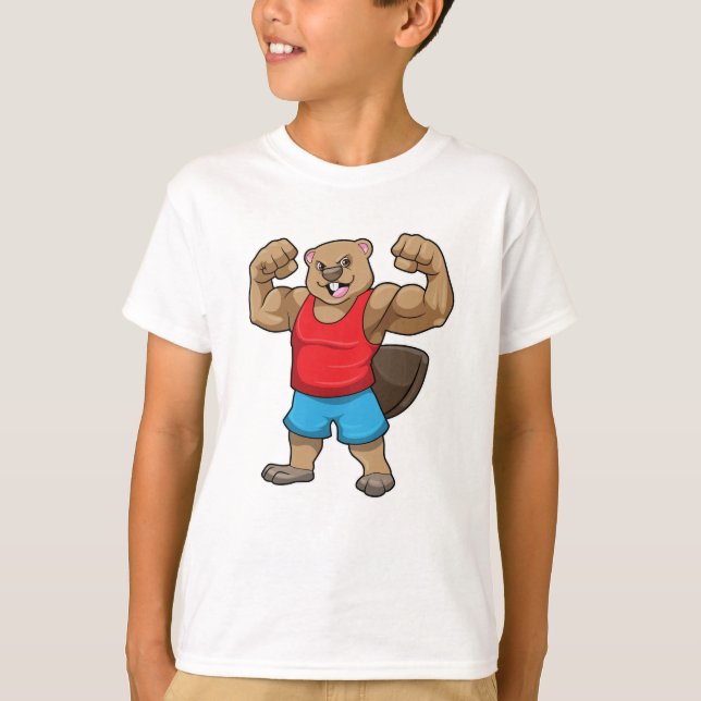 Beaver som BodyBuilder med stor Upper-arm T Shirt (Framsida)