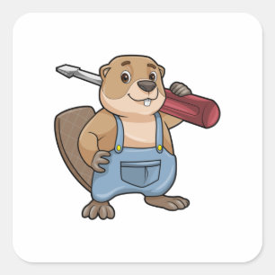 Beaver som Crateur med Wrench Fyrkantigt Klistermärke