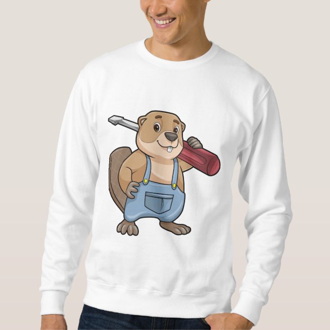 Beaver som Crateur med Wrench Lång Ärmad Tröja (Framsida)