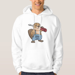 Beaver som hantverkare med kortplatta skruvmejslar hoodie