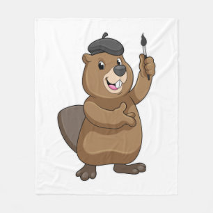 Beaver som målarfärg med färgpensel fleecefilt