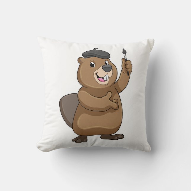Beaver som målarfärg med färgpensel kudde (Framsida)