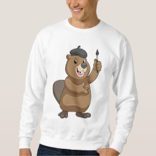 Beaver som målarfärg med färgpensel lång ärmad tröja