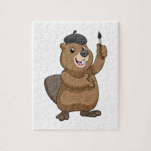 Beaver som målarfärg med färgpensel pussel