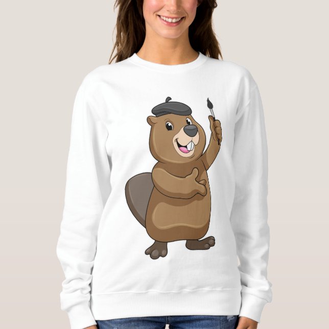 Beaver som målarfärg med färgpensel t shirt (Framsida)