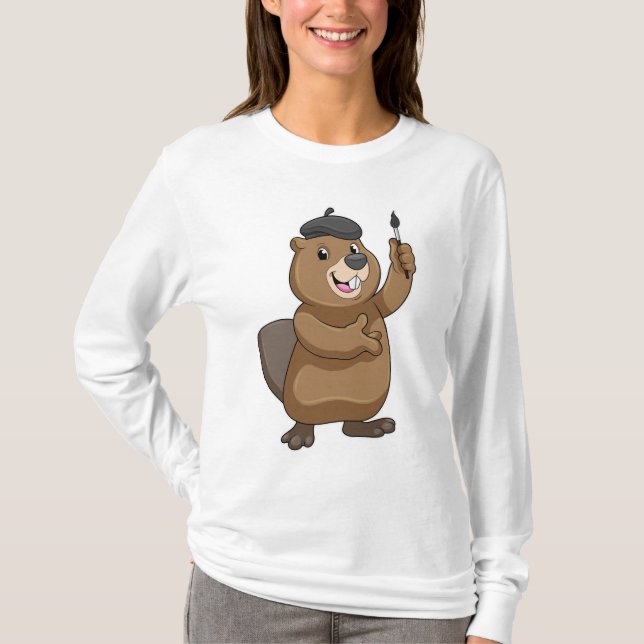 Beaver som målarfärg med färgpensel t shirt (Framsida)