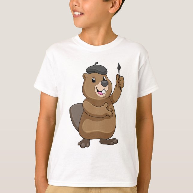 Beaver som målarfärg med färgpensel t shirt (Framsida)