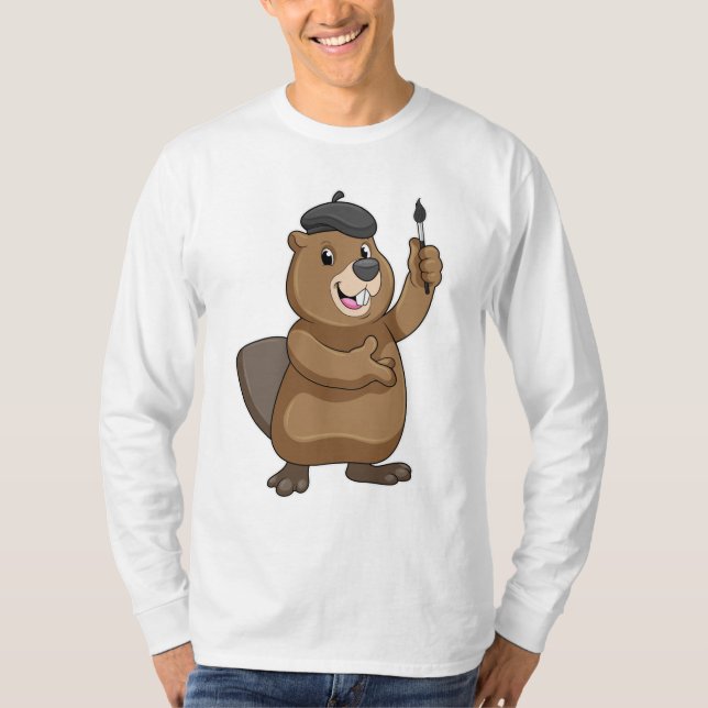 Beaver som målarfärg med färgpensel t shirt (Framsida)