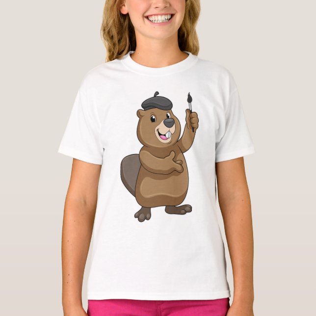 Beaver som målarfärg med färgpensel t shirt (Framsida)
