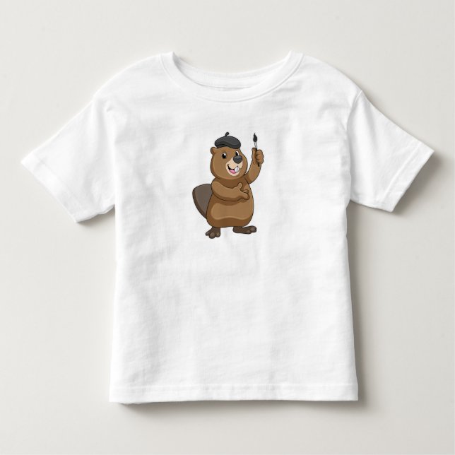 Beaver som målarfärg med färgpensel t shirt (Framsida)