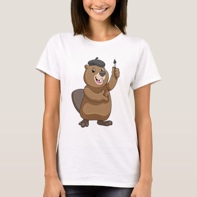 Beaver som målarfärg med färgpensel t shirt (Framsida)