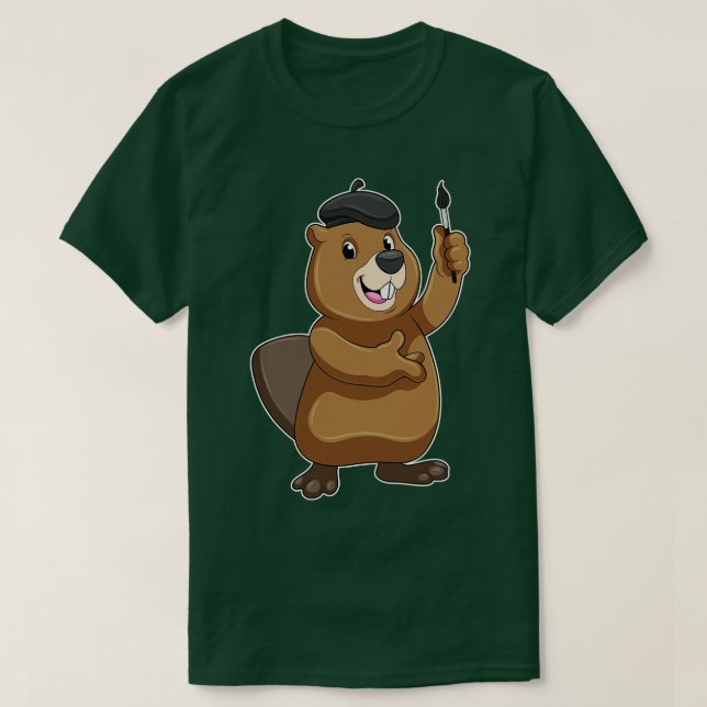 Beaver som målarfärg med färgpensel t shirt (Design framsida)