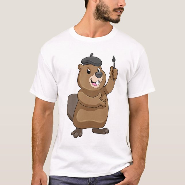 Beaver som målarfärg med färgpensel t shirt (Framsida)