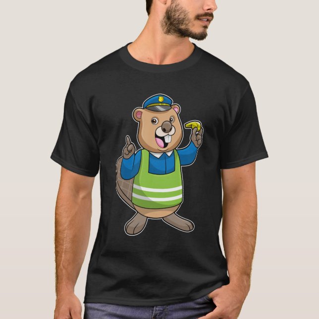 Beaver som polischef med visshet t shirt (Framsida)