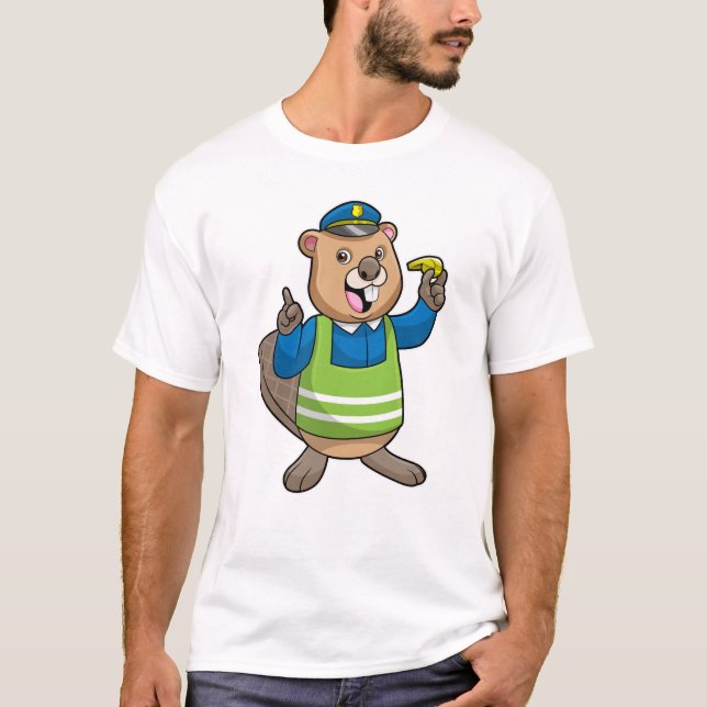 Beaver som polischef med visshet t shirt (Framsida)