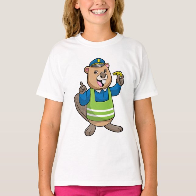 Beaver som polischef med visshet t shirt (Framsida)