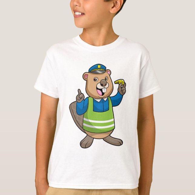 Beaver som polischef med visshet t shirt (Framsida)