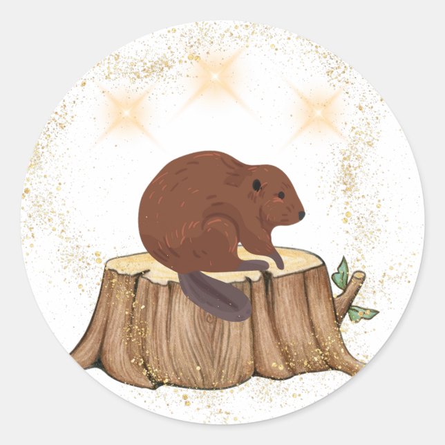 Beaver Sticker Runt Klistermärke (Framsida)