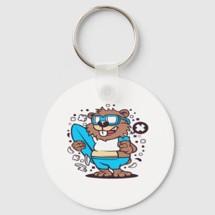 Beaver Surfing Nyckelring