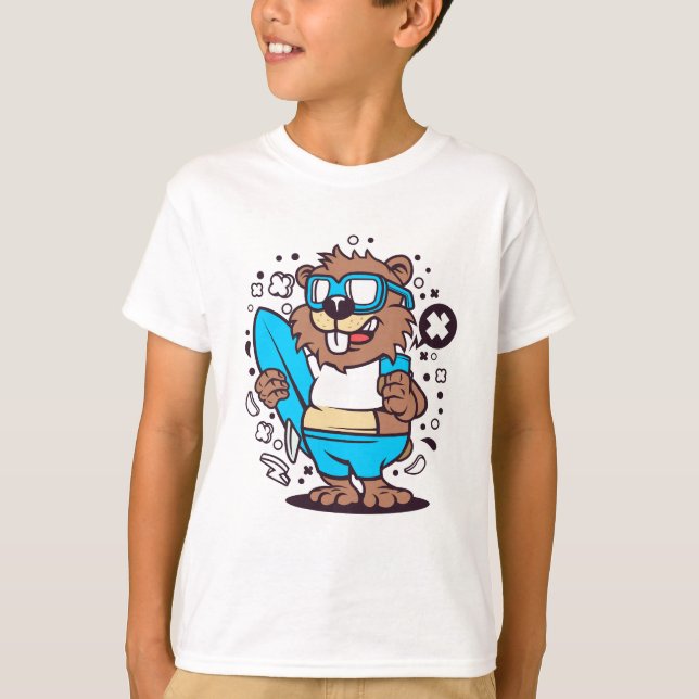 Beaver Surfing T Shirt (Framsida)