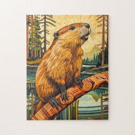 Beaver Totem – Builder in Deco Style Pussel