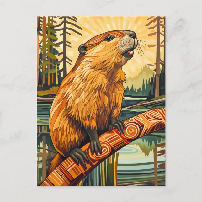Beaver Totem – Builder in Deco Style Vykort (Framsida)