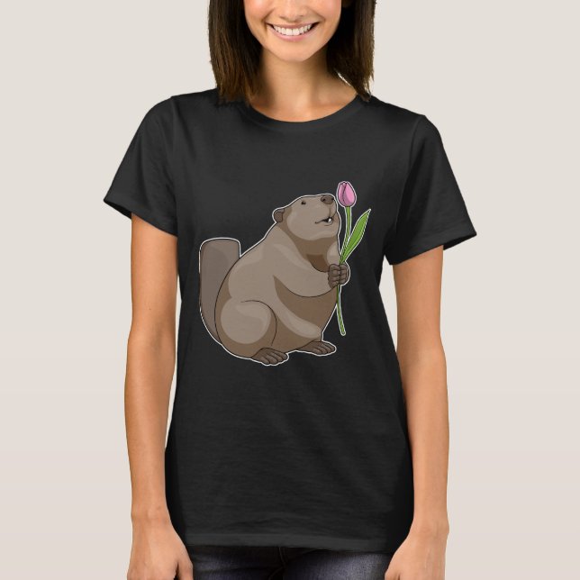Beaver Tulip Flower T Shirt (Framsida)