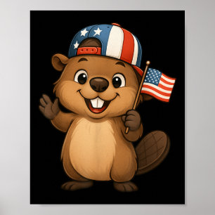 Beaver USA flagga 4 juli Independence day Boys Gir Poster