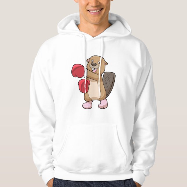 Beaver vid Boxing med Boxing handskar Hoodie (Framsida)